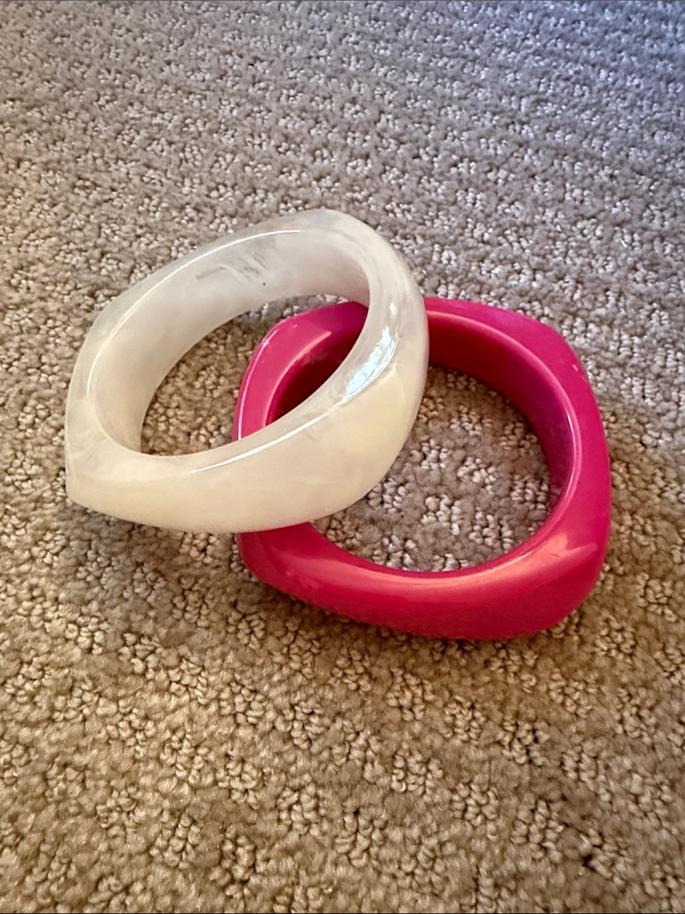 Chunky White and Hot Pink Resin Bangle Bracelets